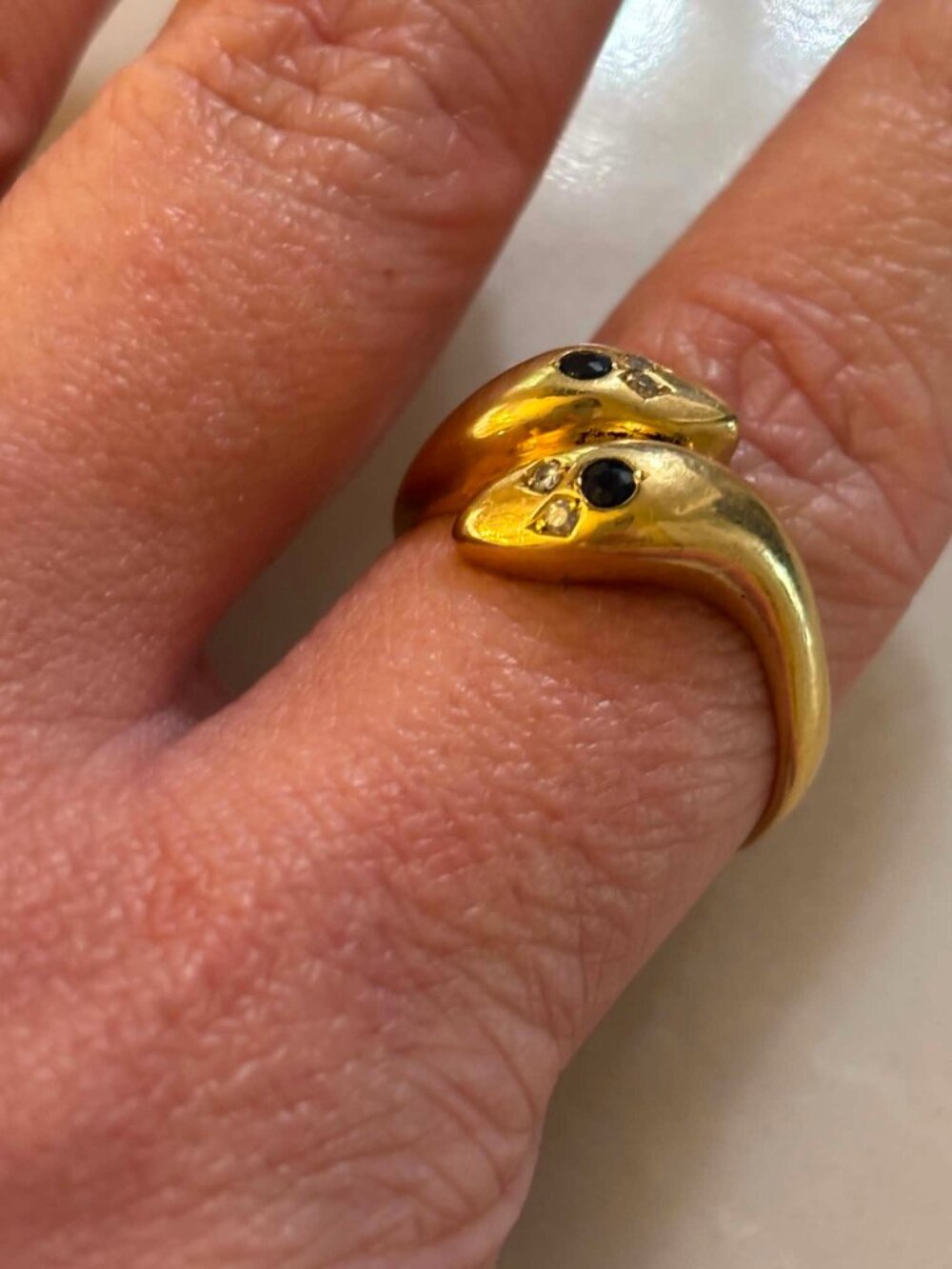 18k Antique/Vintage Snake Ring With Diamond/Sapphires